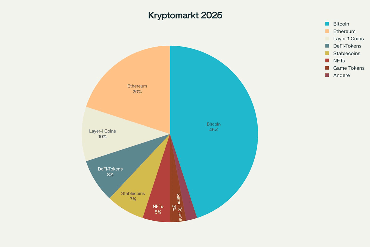 Market capitalization in the 2025 crypto market: distribution across coins and token types